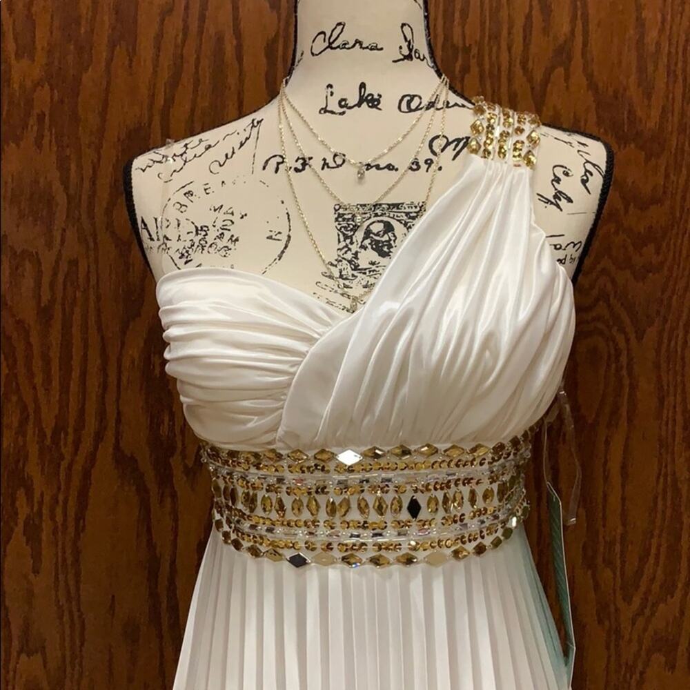 My Michelle One Shoulder Pleated Jeweled Gown - Picture 3 of 14